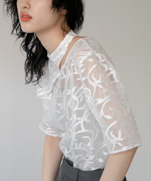 tシャツ レースシアートップス レディース tシャツ ドロストレースショート丈シアートップス レディース