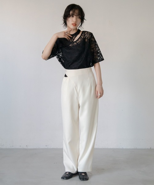 tシャツ レースシアートップス レディース LADY LIKE tシャツ ストレッチレースショート丈シアートップス