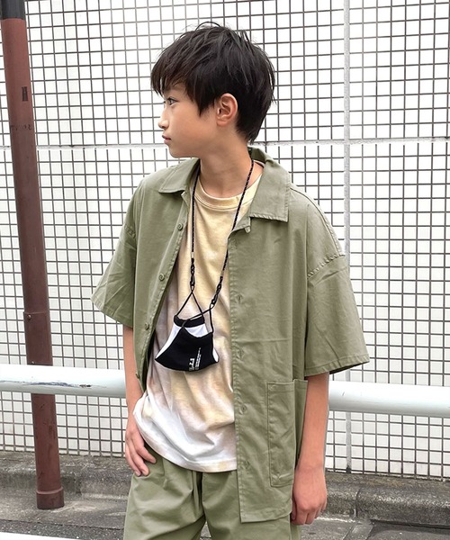 GLAZOS(グラソス)の「オックスストレッチ・オープンカラー半袖シャツ【セットアップ対応】(シャツ/ブラウス・キッズ・ブラック/カーキ・160cm/170cm/150cm)」の1枚目の写真