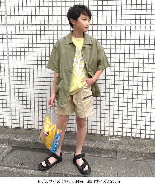 GLAZOS(グラソス)の「オックスストレッチ・オープンカラー半袖シャツ【セットアップ対応】(シャツ/ブラウス・キッズ・ブラック/カーキ・160cm/170cm/150cm)」の9枚目の写真