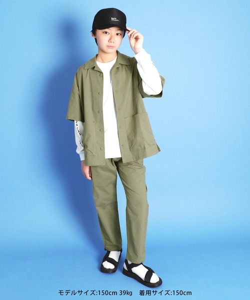 GLAZOS(グラソス)の「オックスストレッチ・オープンカラー半袖シャツ【セットアップ対応】(シャツ/ブラウス・キッズ・ブラック/カーキ・160cm/170cm/150cm)」の12枚目の写真