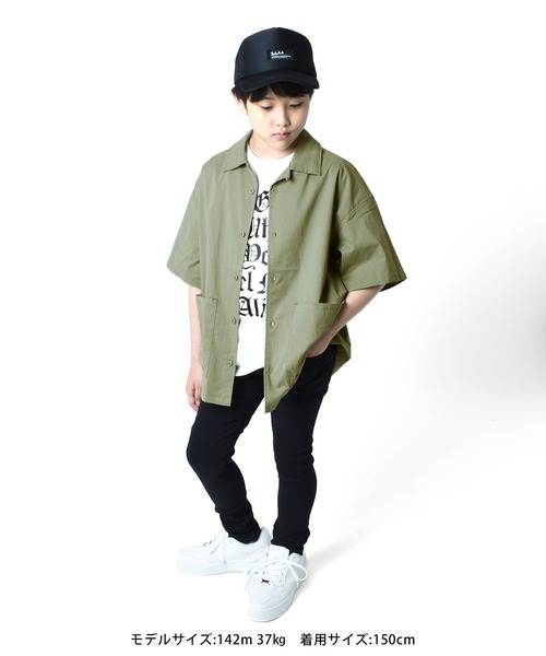 GLAZOS(グラソス)の「オックスストレッチ・オープンカラー半袖シャツ【セットアップ対応】(シャツ/ブラウス・キッズ・ブラック/カーキ・160cm/170cm/150cm)」の15枚目の写真