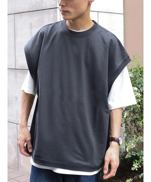 CRAFT STANDARD BOUTIQUE（クラフトスタンダードブティック）の「ミニ裏毛ベスト+5分袖TEE SET　＊（Tシャツ/カットソー・メンズ・チャコールグレー/グリーン/ベージュ・L/LL/M）」の4枚目の写真