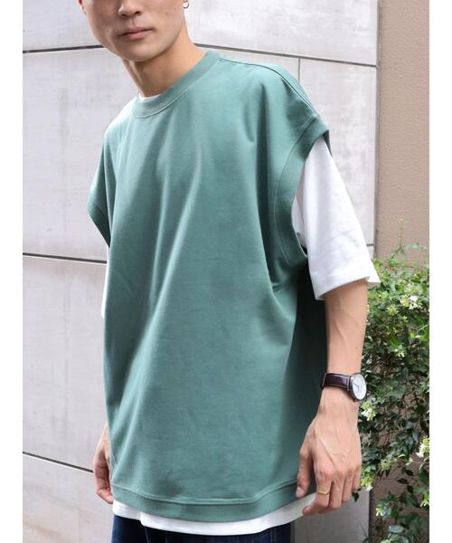 CRAFT STANDARD BOUTIQUE（クラフトスタンダードブティック）の「ミニ裏毛ベスト+5分袖TEE SET　＊（Tシャツ/カットソー・メンズ・チャコールグレー/グリーン/ベージュ・L/LL/M）」の6枚目の写真