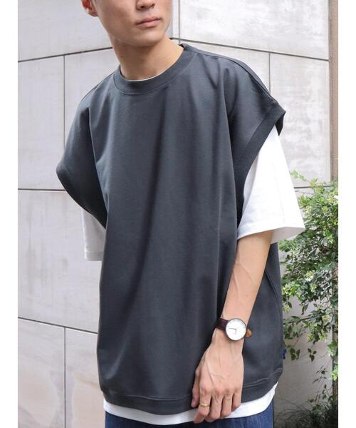 CRAFT STANDARD BOUTIQUE（クラフトスタンダードブティック）の「ミニ裏毛ベスト+5分袖TEE SET　＊（Tシャツ/カットソー・メンズ・チャコールグレー/グリーン/ベージュ・L/LL/M）」の7枚目の写真