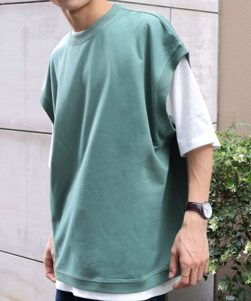 CRAFT STANDARD BOUTIQUE（クラフトスタンダードブティック）の「ミニ裏毛ベスト+5分袖TEE SET　＊（Tシャツ/カットソー・メンズ・チャコールグレー/グリーン/ベージュ・L/LL/M）」の3枚目の写真