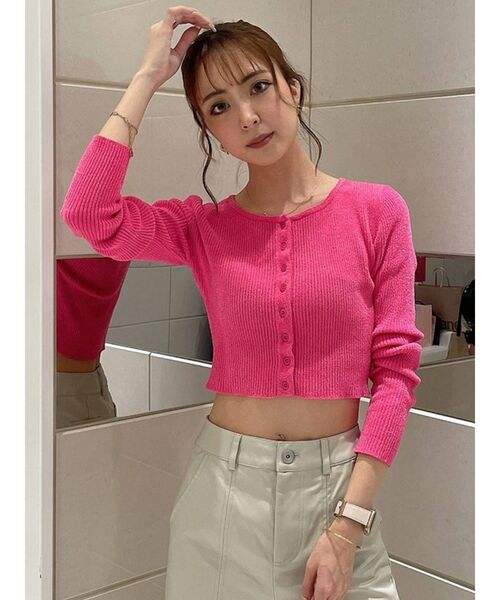 GYDA（ジェイダ）の「マイクロミニ モールニットカーディガン（カーディガン/ボレロ・レディース・ブラック/オフホワイト/ピンク・FREE）」の3枚目の写真