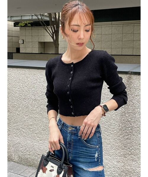 GYDA（ジェイダ）の「マイクロミニ モールニットカーディガン（カーディガン/ボレロ・レディース・ブラック/オフホワイト/ピンク・FREE）」の2枚目の写真