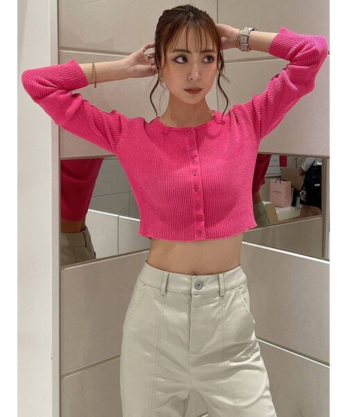 GYDA（ジェイダ）の「マイクロミニ モールニットカーディガン（カーディガン/ボレロ・レディース・ブラック/オフホワイト/ピンク・FREE）」の5枚目の写真