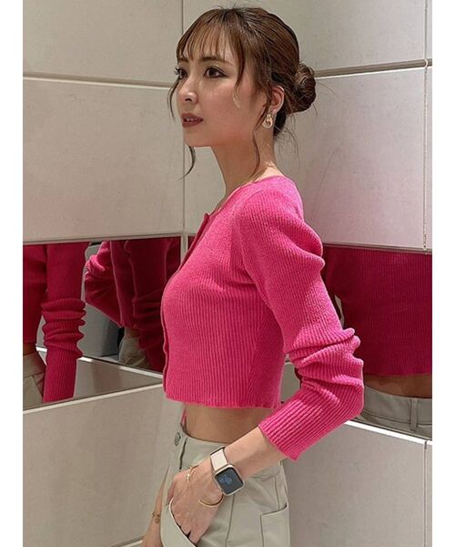 GYDA（ジェイダ）の「マイクロミニ モールニットカーディガン（カーディガン/ボレロ・レディース・ブラック/オフホワイト/ピンク・FREE）」の6枚目の写真