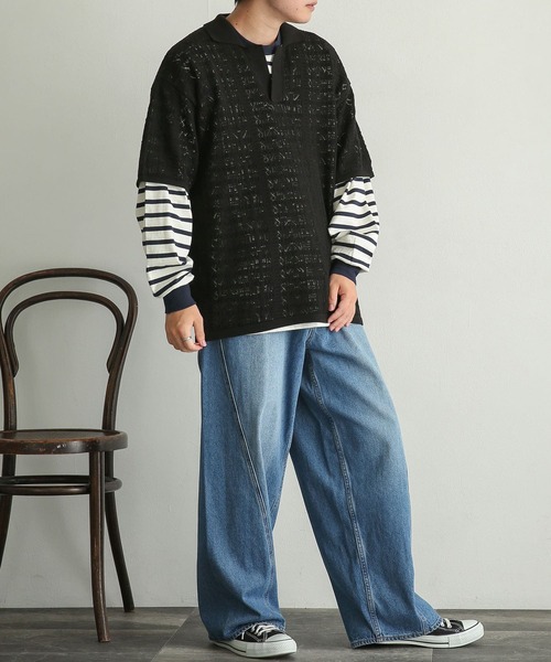 SENSE OF PLACE by URBAN RESEARCH(センスオブプレイスバイアーバンリサーチ)の「『セットアップ対応』 デニムパネルワイドパンツ(デニムパンツ・メンズ・ブラック/ライトインディゴブルー・MEDIUM/LARGE)」の7枚目の写真