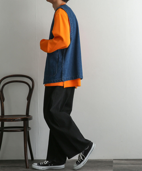 SENSE OF PLACE by URBAN RESEARCH(センスオブプレイスバイアーバンリサーチ)の「『セットアップ対応』 デニムパネルワイドパンツ(デニムパンツ・メンズ・ブラック/ライトインディゴブルー・MEDIUM/LARGE)」の5枚目の写真