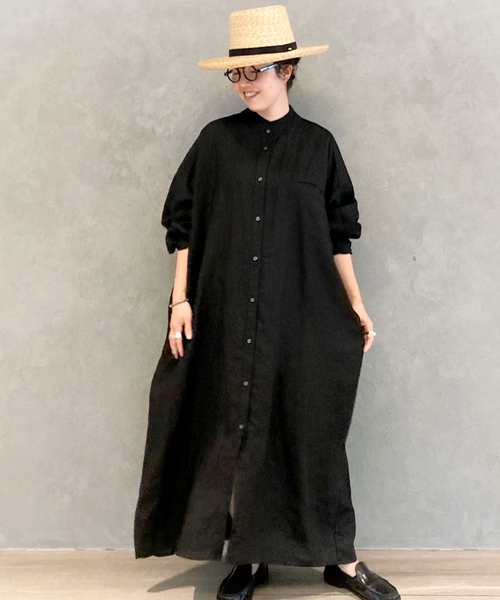 JOURNAL STANDARD LUXE(ジャーナルスタンダード ラックス)の「リネンワッシャー Big-シャツワンピース(ワンピース・レディース・ブラック/ブルー/ホワイト・FREE)」の4枚目の写真