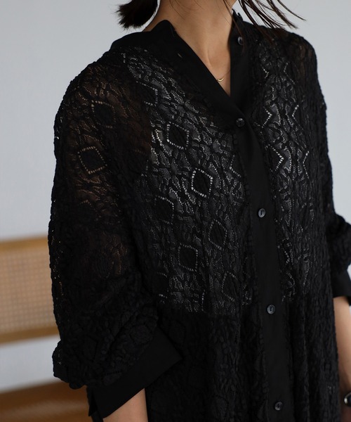 mi via loca（ミヴィアロカ）の「レースバンドカラーシャツ（シャツ/ブラウス・レディース・ブラック/オフホワイト・FREE）」の18枚目の写真