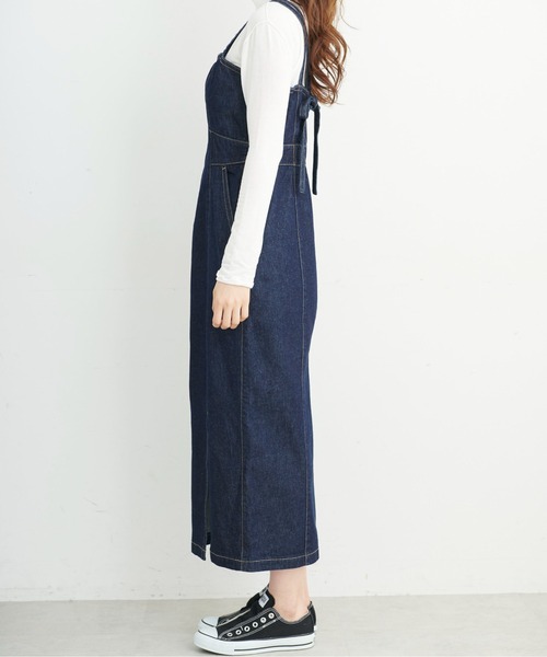 FREE'S MART（フリーズマート）の「【Sシリーズ対応】◆バックリボンIラインデニムジャンパースカート（ジャンパースカート・レディース・ブラック/ネイビー・SMALL/MEDIUM/X-SMALL）」の14枚目の写真