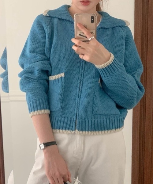 配色ローゲージニットブルゾン ニット セーター Vipoa ヴィポア のファッション通販 Zozotown