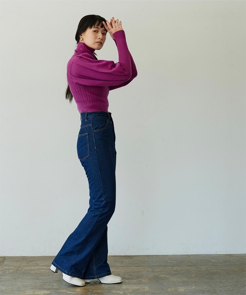 miette（ミエット）の「パフスリーブショートリブニット（ニット/セーター・レディース・オレンジ/パープル/グリーン/アイボリー・FREE）」の9枚目の写真