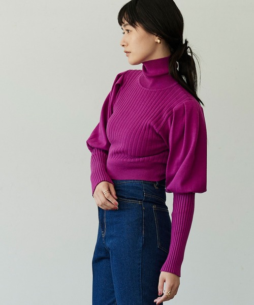 miette（ミエット）の「パフスリーブショートリブニット（ニット/セーター・レディース・オレンジ/パープル/グリーン/アイボリー・FREE）」の21枚目の写真