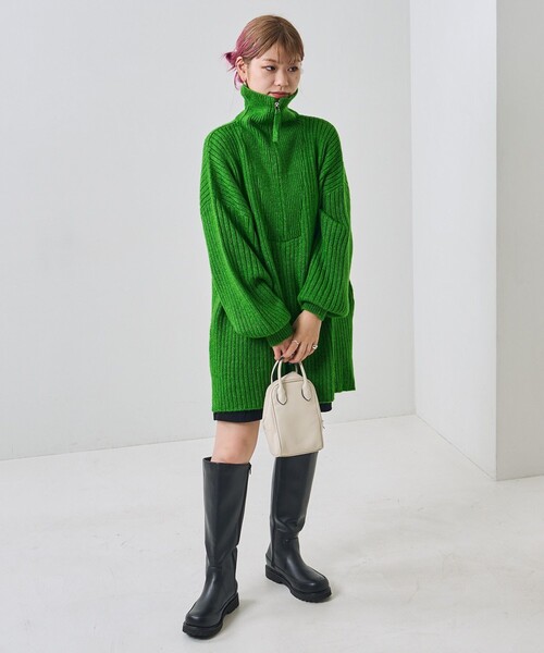 PUBLUX（パブリュクス）の「PUBLUX/パブリュクス リブ編みハーフジップビッグプルオーバーニット（ニット/セーター・レディース・グリーン/オレンジ/ブラック/ナチュラル・ﾌﾘ-）」の11枚目の写真