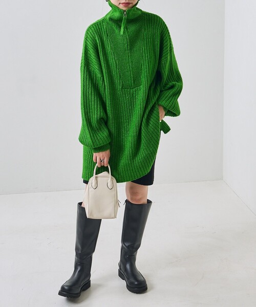 PUBLUX（パブリュクス）の「PUBLUX/パブリュクス リブ編みハーフジップビッグプルオーバーニット（ニット/セーター・レディース・グリーン/オレンジ/ブラック/ナチュラル・ﾌﾘ-）」の12枚目の写真