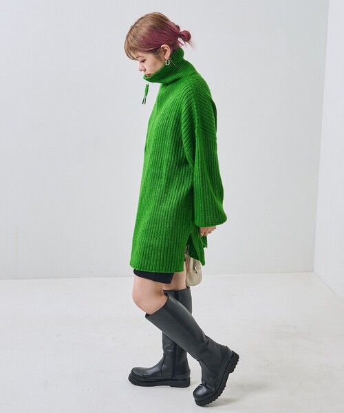 PUBLUX（パブリュクス）の「PUBLUX/パブリュクス リブ編みハーフジップビッグプルオーバーニット（ニット/セーター・レディース・グリーン/オレンジ/ブラック/ナチュラル・ﾌﾘ-）」の13枚目の写真