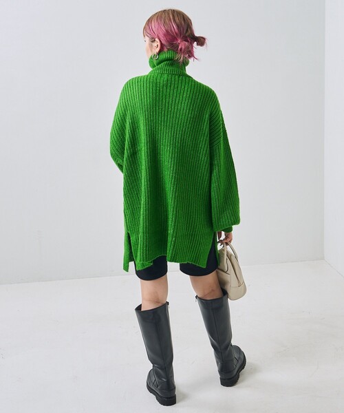 PUBLUX（パブリュクス）の「PUBLUX/パブリュクス リブ編みハーフジップビッグプルオーバーニット（ニット/セーター・レディース・グリーン/オレンジ/ブラック/ナチュラル・ﾌﾘ-）」の14枚目の写真