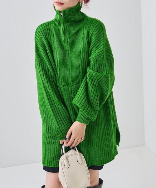 PUBLUX（パブリュクス）の「PUBLUX/パブリュクス リブ編みハーフジップビッグプルオーバーニット（ニット/セーター・レディース・グリーン/オレンジ/ブラック/ナチュラル・ﾌﾘ-）」の15枚目の写真