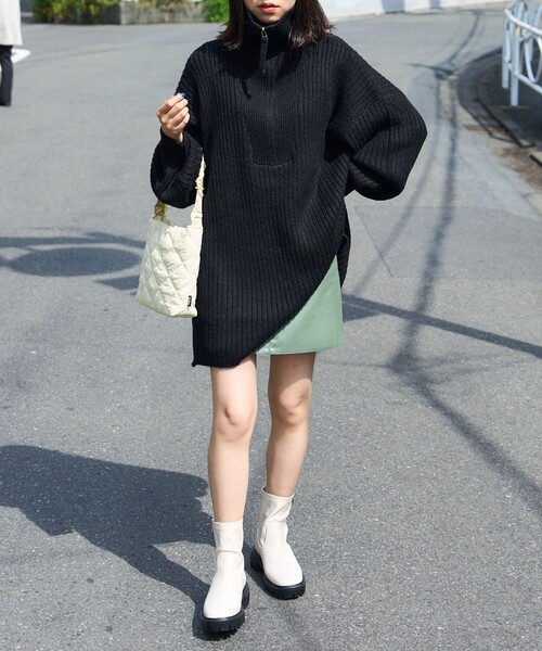 PUBLUX（パブリュクス）の「PUBLUX/パブリュクス リブ編みハーフジップビッグプルオーバーニット（ニット/セーター・レディース・グリーン/オレンジ/ブラック/ナチュラル・ﾌﾘ-）」の16枚目の写真