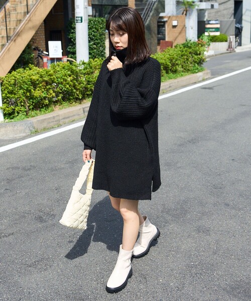 PUBLUX（パブリュクス）の「PUBLUX/パブリュクス リブ編みハーフジップビッグプルオーバーニット（ニット/セーター・レディース・グリーン/オレンジ/ブラック/ナチュラル・ﾌﾘ-）」の17枚目の写真