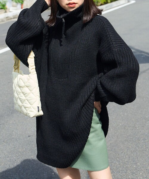 PUBLUX（パブリュクス）の「PUBLUX/パブリュクス リブ編みハーフジップビッグプルオーバーニット（ニット/セーター・レディース・グリーン/オレンジ/ブラック/ナチュラル・ﾌﾘ-）」の18枚目の写真