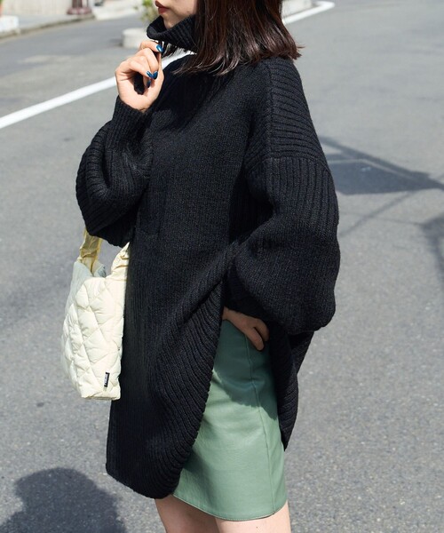 PUBLUX（パブリュクス）の「PUBLUX/パブリュクス リブ編みハーフジップビッグプルオーバーニット（ニット/セーター・レディース・グリーン/オレンジ/ブラック/ナチュラル・ﾌﾘ-）」の19枚目の写真