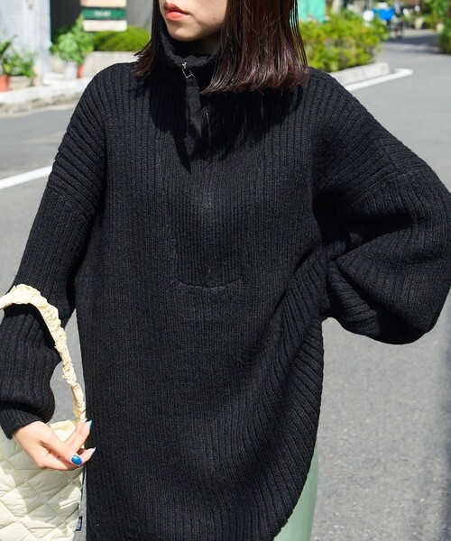 PUBLUX（パブリュクス）の「PUBLUX/パブリュクス リブ編みハーフジップビッグプルオーバーニット（ニット/セーター・レディース・グリーン/オレンジ/ブラック/ナチュラル・ﾌﾘ-）」の20枚目の写真