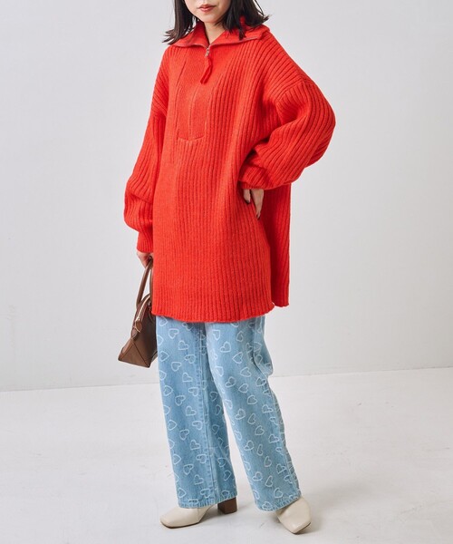 PUBLUX（パブリュクス）の「PUBLUX/パブリュクス リブ編みハーフジップビッグプルオーバーニット（ニット/セーター・レディース・グリーン/オレンジ/ブラック/ナチュラル・ﾌﾘ-）」の21枚目の写真