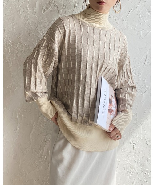 She's Closet(シーズクローゼット)の「バイカラーウェーブストライプハイネックニットプルオーバー(ニット/セーター・レディース・アイボリー/ブラック/モカ・FREE)」の18枚目の写真