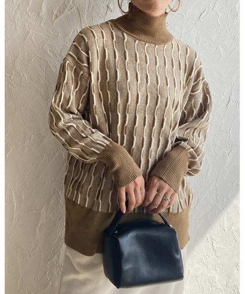 She's Closet(シーズクローゼット)の「バイカラーウェーブストライプハイネックニットプルオーバー(ニット/セーター・レディース・アイボリー/ブラック/モカ・FREE)」の19枚目の写真