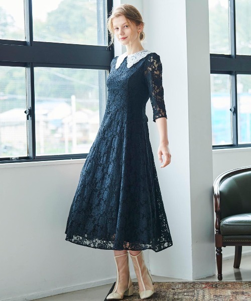 AND COUTURE（アンドクチュール）の「総レース付け襟ワンピース