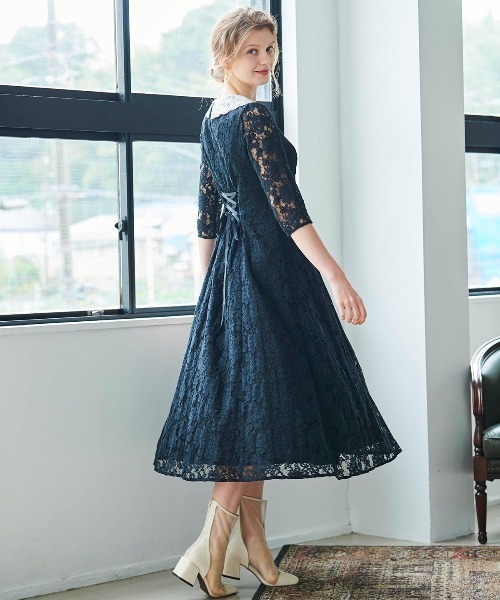 AND COUTURE（アンドクチュール）の「総レース付け襟ワンピース