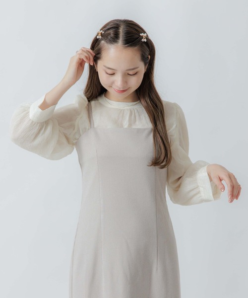 flower（フラワー）の「シェイプチェックワンピース2（ワンピース・レディース・ベージュ/ブラウン・FREE）」の5枚目の写真