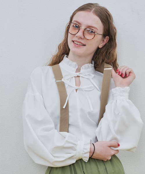 MERLOT(メルロー)の「フリルリボンブラウス(シャツ/ブラウス・レディース・ホワイト/ブラック・FREE)」の2枚目の写真