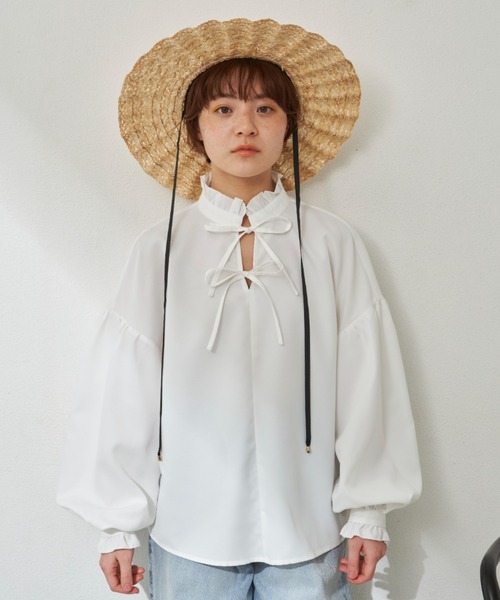 MERLOT(メルロー)の「フリルリボンブラウス(シャツ/ブラウス・レディース・ホワイト/ブラック・FREE)」の18枚目の写真