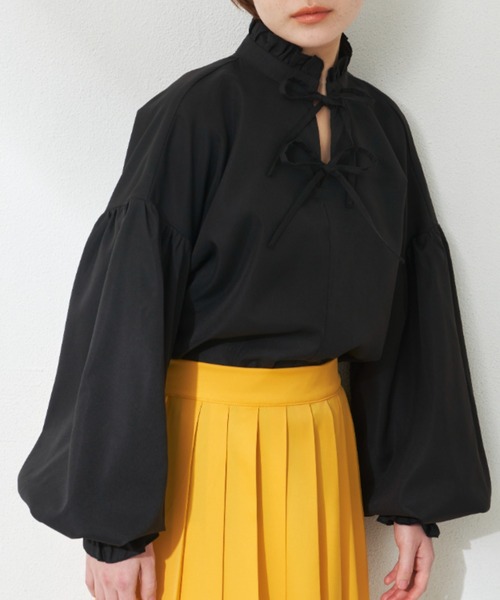 MERLOT(メルロー)の「フリルリボンブラウス(シャツ/ブラウス・レディース・ホワイト/ブラック・FREE)」の3枚目の写真