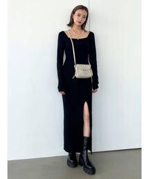 リブスリットロングワンピース