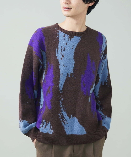 a.v.v(アーヴェヴェ)の「ペインター柄ワイドシルエットクルーニット(ニット/セーター・メンズ・ブラウン/チャコールグレー・48/50/46)」の2枚目の写真