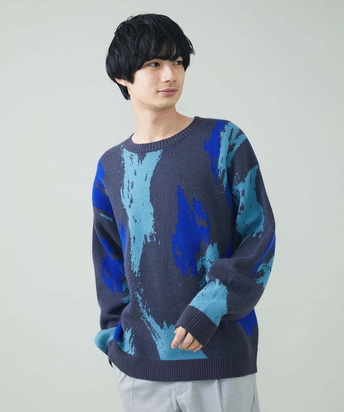 a.v.v(アーヴェヴェ)の「ペインター柄ワイドシルエットクルーニット(ニット/セーター・メンズ・ブラウン/チャコールグレー・48/50/46)」の7枚目の写真