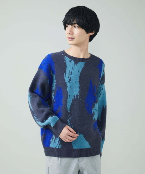 a.v.v(アーヴェヴェ)の「ペインター柄ワイドシルエットクルーニット(ニット/セーター・メンズ・ブラウン/チャコールグレー・48/50/46)」の8枚目の写真