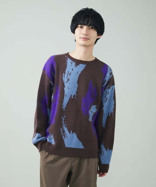 a.v.v(アーヴェヴェ)の「ペインター柄ワイドシルエットクルーニット(ニット/セーター・メンズ・ブラウン/チャコールグレー・48/50/46)」の9枚目の写真