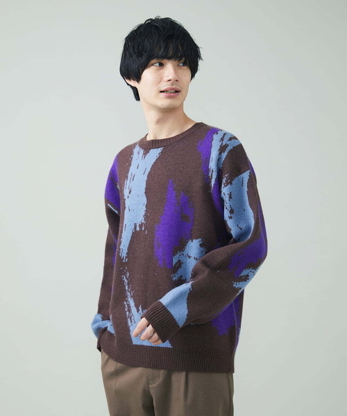 a.v.v(アーヴェヴェ)の「ペインター柄ワイドシルエットクルーニット(ニット/セーター・メンズ・ブラウン/チャコールグレー・48/50/46)」の10枚目の写真