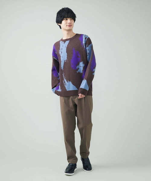 a.v.v(アーヴェヴェ)の「ペインター柄ワイドシルエットクルーニット(ニット/セーター・メンズ・ブラウン/チャコールグレー・48/50/46)」の20枚目の写真