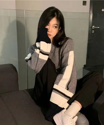 配色ショートニット