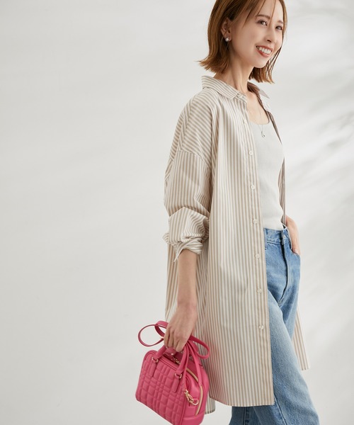 ROPE' PICNIC(ロペピクニック)の「ストライプチュニックシャツ(シャツ/ブラウス・レディース・ベージュ/ネイビー・38)」の2枚目の写真
